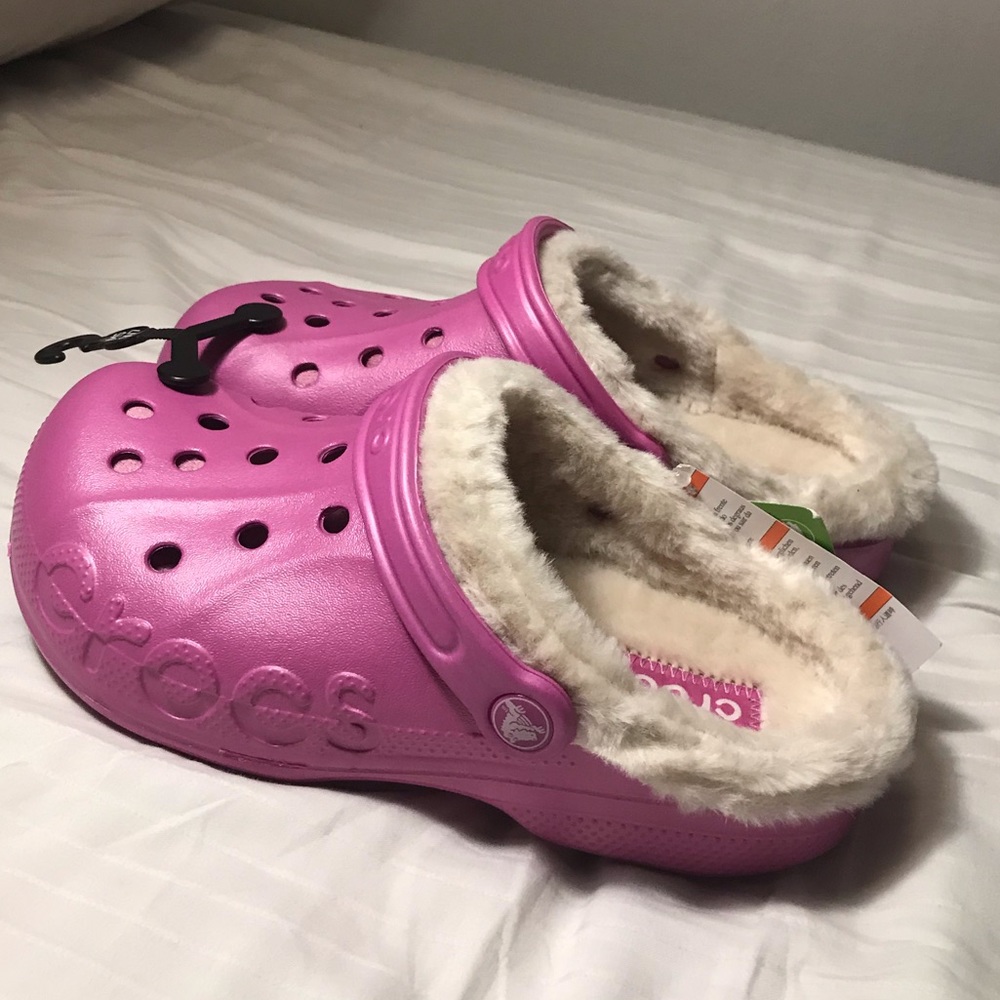 Pink “wild orchid” lined Crocs